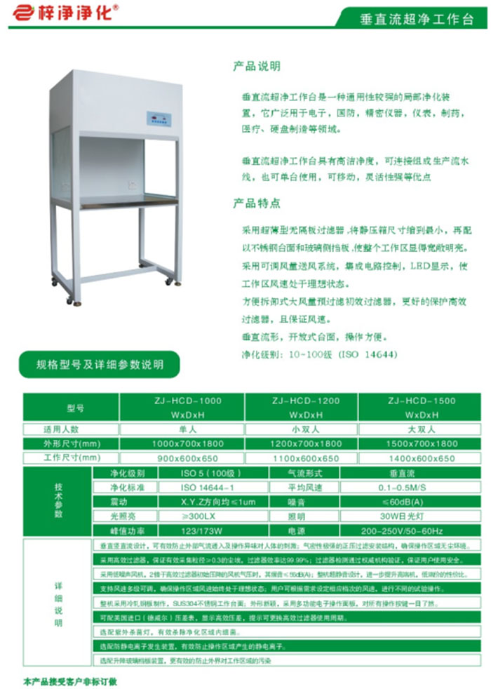 潔凈工作臺(tái)規(guī)格尺寸及技術(shù)參數(shù)